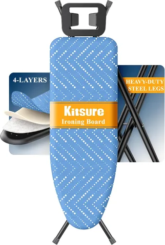 Vista 8 de Kitsure Tabla de planchar plegable – Tabla de planchar de altura ajustable en tamaño completo, sin tambaleo y resistente con cubierta y almohadilla