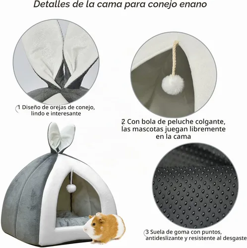 Vista 3 de Fhiny Cueva de cama de conejo, acogedora conejillo de indias, linda cama de conejo, casa grande, nido de invierno, jaula de conejo enano, accesorios