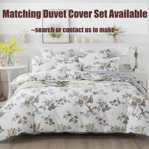 Vista 7 de FADFAY Elegante juego de sábanas con estampado de pájaros beige desgastado, 100% algodón, ultra suave, para niñas, con bolsillo profundo, 4 piezas