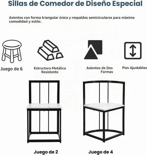 Vista 5 de CITYLIGHT Juego de mesa de comedor de 7 piezas con marco de metal y escritorio de mármol sintético, juego de mesa de cocina con silla triangular