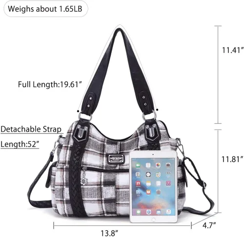 Vista 3 de Angel Barcelo - Bolsa de hombro amplia para mujer, diseño Hobo, cuero lavado