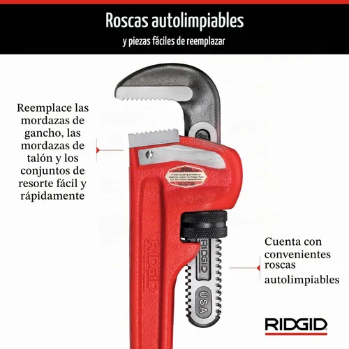 Vista 7 de RIDGID 31045 Llave de tubería recta modelo 60 resistente, llave de fontanería de 60 pulgadas, rojo, mediana