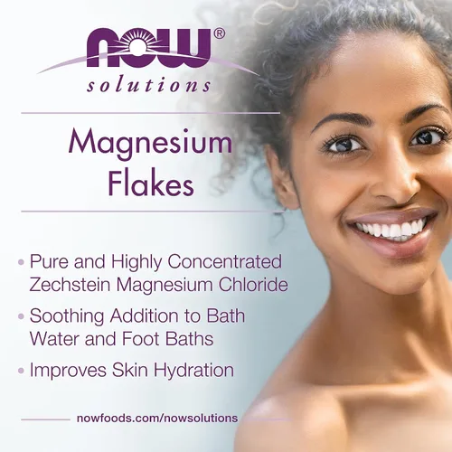 Vista 4 de NOW Foods Solutions, Copos de magnesio, 100% puro, del antiguo lecho marino Zechstein, altamente concentrado, 54 onzas