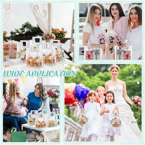 Vista 3 de Jetec 20 bolsas de regalo de PVC transparente blanco con asas a granel, bolsas de regalo de fiesta reutilizables para bodas, despedidas de soltera