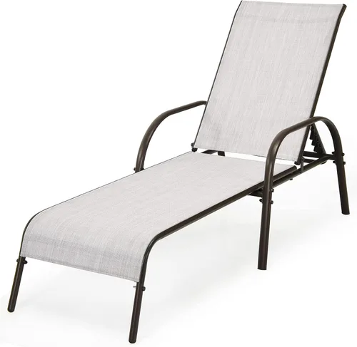 Vista 14 de Giantex Silla de Salón para Patio, Tumbona para Exteriores con Respaldo de 5 Posiciones Ajustables, Marco de Acero Resistente, Sillón Reclinable