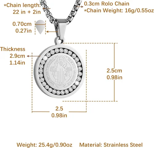 Vista 2 de HZMAN Collar de exorcismo de San Benito de acero inoxidable con circonita dorada y plata católica colgante de cruz para hombres y mujeres regalo