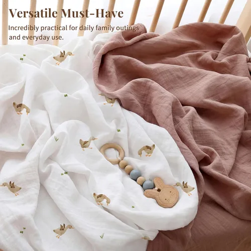 Vista 4 de POMISO Mantas envolventes de muselina para niños y niñas, mantas de recepción para recién nacidos, paquete de 4 mantas suaves y transpirables