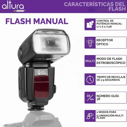 Vista 2 de Altura Photo Camera Flash with LCD Display, Universal Speedlite for DSLR