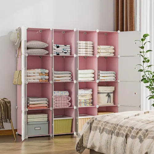 Vista 2 de Organizador de armario, almacenamiento de 16 cubos con puertas, sistema de almacenamiento portátil de armario, estante organizador de ropa