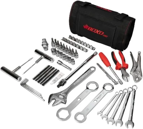 Vista 3 de Boxo USA - Rollo de herramientas para motos de nieve de 23 piezas, herramientas métricas y SAE para mantener el móvil de nieve en un organizador