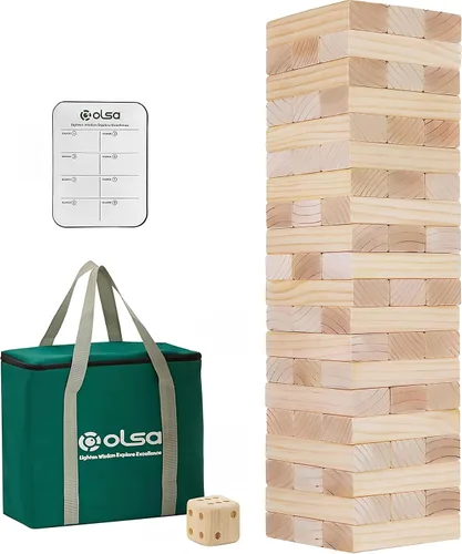 Vista 8 de Olsa Torre Gigante Tumble Tower de 57 Piezas de Bloques de Madera Apilables Juegos de Patio con Bolsa de Transporte Juego Clásico