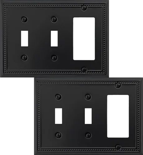 Vista 64 de OKAWYC Belaire - Cubierta para interruptor de luz de decoración individual, placa de pared de metal con cuentas, paquete de 4 unidades de bronce
