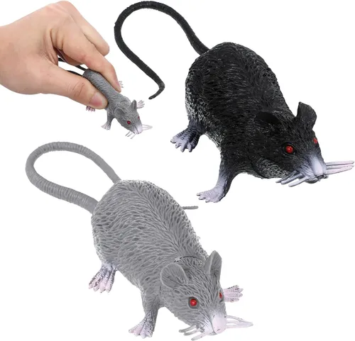 Vista 9 de 4 piezas de juguete pequeño de ratas falsas, juguetes de ratón de plástico realistas, accesorios de broma de rata para suministros de fiesta del día