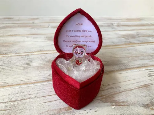 Vista 5 de Caja en forma de corazón de oso de cristal para una madre muy querida gracias mamá