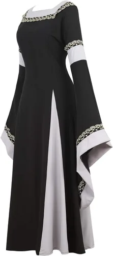 Vista 2 de Haorugut Disfraz medieval renacentista para mujer, vestido retro para cosplay 6508negro y blanco