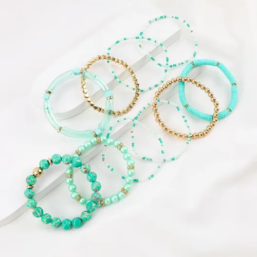 Vista 5 de Pulseras bohemias de cuentas de turquesa para mujer, 10 unidades, apilables, de piedra natural, elásticas, de varias capas, juego de pulseras