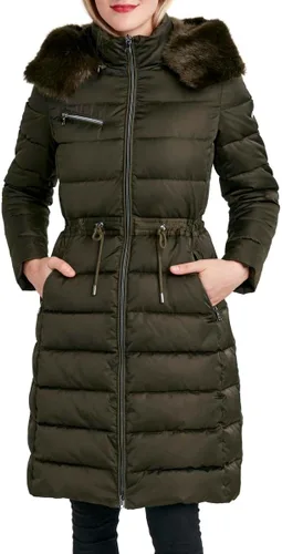 Vista 27 de Laundry by Shelli Segal womens Quilted Puffer Coat with Faux Fur-Trimmed Hood & Fit-and-Flare Waist Hueso