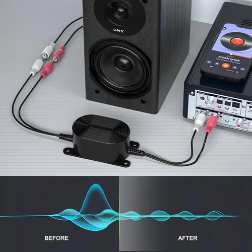 Vista 3 de Smof Aislador de bucle de tierra RCA, diseñado para cancelación de ruido de señal de audio, portátil y ligero, filtro de ruido amplificador