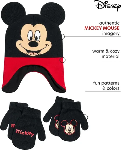 Vista 2 de Disney Conjunto de sombrero de invierno de Mickey Mouse y 2 pares de guantes o guantes (edad 2-7)