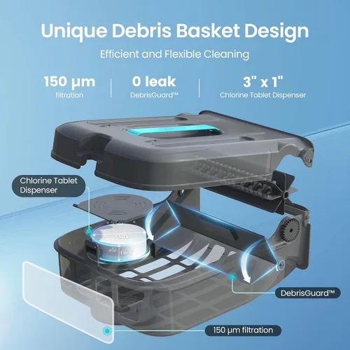 Vista 4 de AIPER Surfer S2 Robot de Limpieza de Superficie de Piscina con Energía Solar con Soporte de APP, Limpieza Continua 24/7, Modos de Carga Dual, Gris