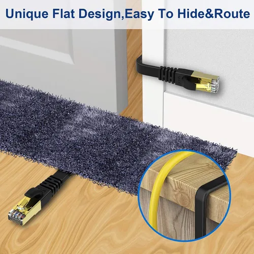 Vista 3 de KASIMO Cable Ethernet plano Cat 8 de 1 pie, cable de red LAN de Internet plano de alta velocidad Cat8 de 40 Gbps 2000 MHz SSTP con conector RJ45