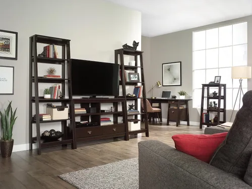 Vista 7 de Sauder Estantería de escalera de 5 niveles con estructura de tres patas, estante de madera para libros, en madera Jamocha Chalked Chestnut