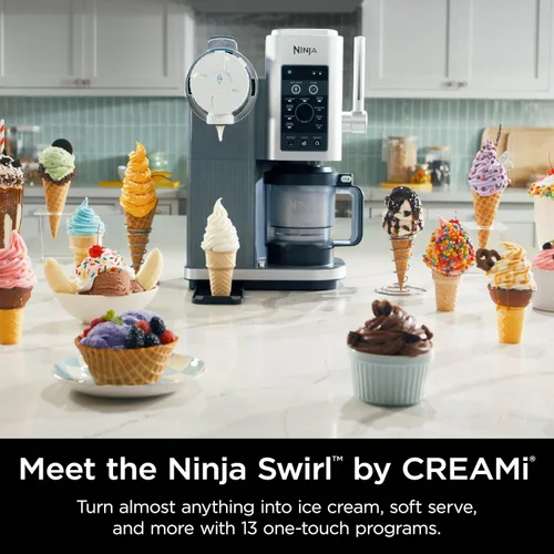 Vista 2 de Ninja CREAMi - Remolino (reacondicionado) para hacer helados y servir suaves, sorbete, batido, yogur congelado, programa bajo en calorías 13 en 1