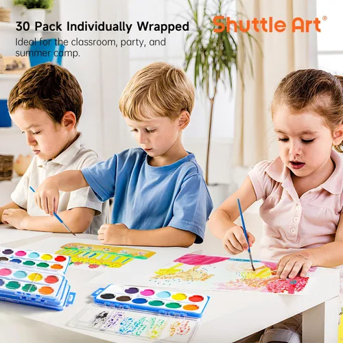 Vista 7 de Shuttle Art Juego de 30 pinturas de acuarela a granel, juego de pintura de acuarela de 12 colores a granel con pinceles para niños y adultos
