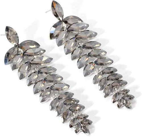 Vista 7 de KELMALL Aretes largos de cristal para mujer, aretes colgantes de hoja de diamantes de imitación