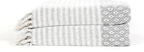 Vista 6 de Manta de algodón puro con patrón de diamante, suave y cálida, acogedora para sofá, color gris, 50 x 60 pulgadas