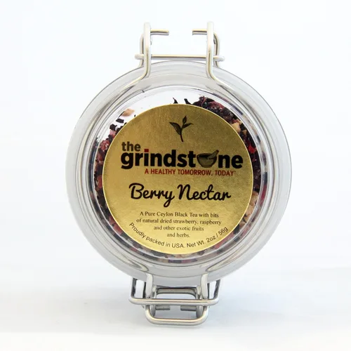 Vista 2 de Grindstone - Té de néctar de bayas de origen único con trozos de frutas, hacer té caliente o helado, OGM 2 oz. Tarros reutilizables a presión