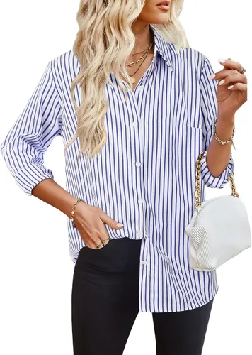 Vista 15 de HOTOUCH Camisa básica de algodón con botones para mujer de corte ajustado, camisas de vestir
