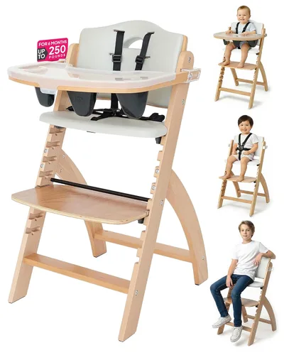 Vista 10 de Silla alta de madera con bandeja, de Abiie Beyond La solución de asiento perfecta para tu hijo como silla alta para comedor