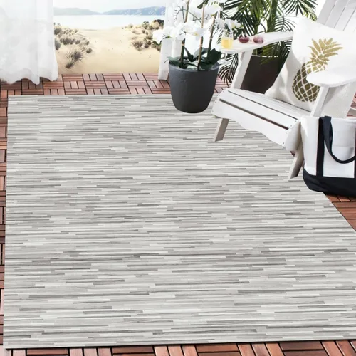 Vista 14 de Alfombra rústica impermeable de grano de madera de 2 x 3 pulgadas, color gris marfil, alfombra reversible de lana suave con estampado de tablero