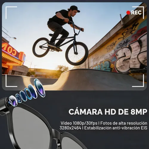 Vista 2 de Gafas inteligentes AI con cámara, video 4K, asistente de IA, traducción en Altavoces de oído abierto, llamadas Bluetooth, reconocimiento de objetos