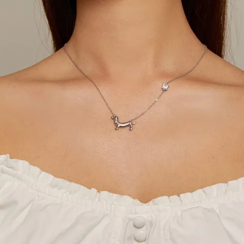 Vista 3 de MUNDELL 925 Sterling Silver Cute Dachshund Pendant Necklaces Cat Animal Necklaces for Women Fine Jewelry