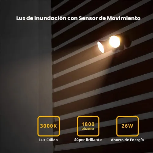 Vista 2 de LUTEC 1800LM Luz LED con Sensor de Movimiento al Aire Libre, Luz de Seguridad de Cabezal Doble, 3000K, Luz de Inundación Exterior Impermeable