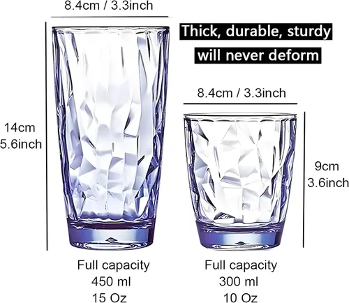 Vista 3 de Vasos irrompibles de Tritan de 10 onzas, vasos de acrílico inastillables, sin BPA, vasos de plástico duro, reutilizables, para cocina, agua, juego