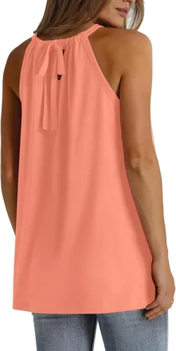 Vista 4 de WIHOLL Camisetas sin mangas de verano con cuello halter para mujer, plisadas, holgadas, sin mangas