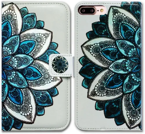 Vista 11 de Bcov Bfun - Funda para iPhone 8 Plus, funda para iPhone 7 Plus, diseño de cachemira brillante con ranura para tarjetas, funda de cuero para iPhone 7