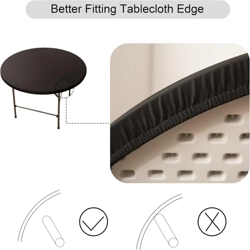 Vista 5 de Mantel redondo de elastano ajustable de 48 pulgadas, mantel plegable elástico de picnic, mantel elástico para mesa de patio, manteles lavables