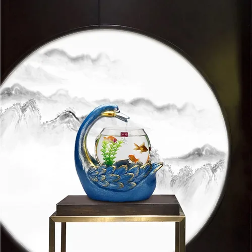 Vista 4 de SUNESA Fuente de agua de mesa, fuente de agua de mesa, pequeño paisaje, circulante, decoración de cisne, acuario, decoración de agua, para oficina