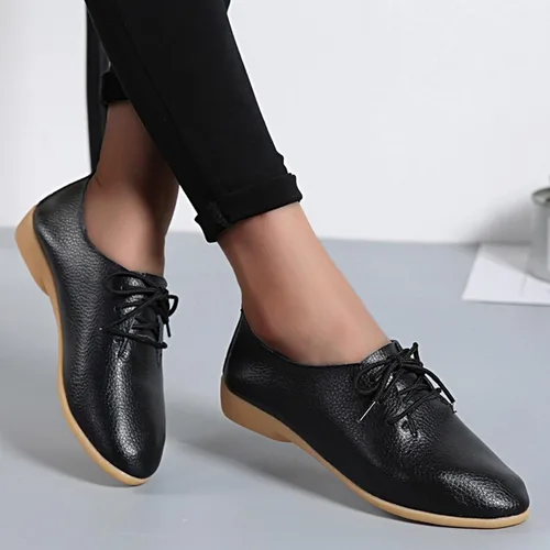 Vista 2 de Zapatos deportivos de moda para mujer, zapatos casuales de cuero con cordones, puntera puntiaguda, tacón bajo, mocasines ligeros, cómodos