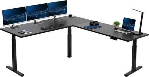 Vista 51 de VIVO DESK-KIT-3E8BO - Escritorio eléctrico de altura ajustable de 83 x 60 pulgadas para trabajar de pie, con 2 cubiertas sólidas de bambú, marco