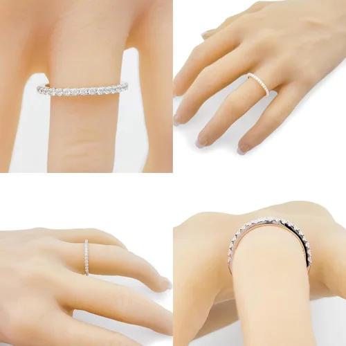 Vista 3 de NANA Jewels Anillo de boda con circonita cúbica en plata de ley 925 de 10 quilates y oro de 14 quilates, apilable, anillo de aniversario de media