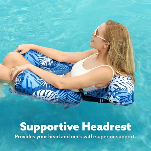 Vista 6 de Sloosh Sillas flotantes de piscina para adultos, sillas inflables de piscina, hamaca flotante con patrón de plantas para adultos, flotadores