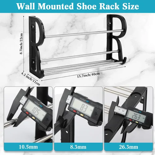 Vista 2 de Ziliny Zapatero montado en la pared con soportes adhesivos para colgar en la pared, organizador de almacenamiento de zapatos, soporte para estante