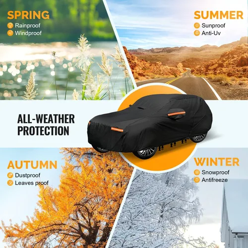 Vista 5 de Funda para coche SUV de 30 capas para automóviles, impermeable para todo tipo de clima, protección UV, resistente a la nieve, resistente al viento