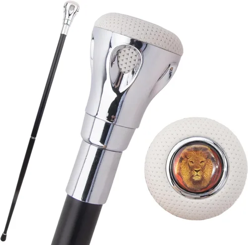 Vista 4 de White Black Lion Head Silver Walking Cane Fashion Decorative Walking Stick Elegant Cosplay Cane Crosier 92cm
