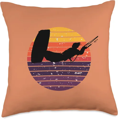 Vista 4 de Kitesurf Gifts and Surf Lover Tees by taiche Kiter Action Freestyle Artístico Negro Vector Retro Sunset Throw Pillow, 16 x 16 pulgadas, multicolor